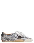 Golden Goose Men's True-Star in silver sequins with black star and beige leather heel tab
