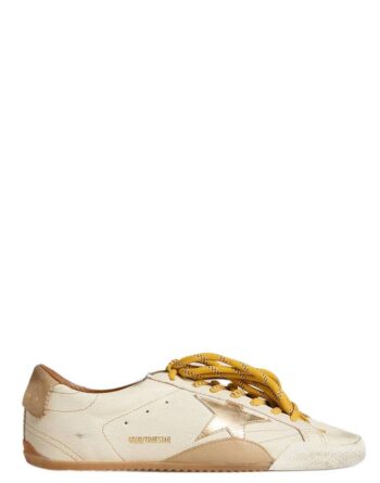 Golden Goose Men's True-Star in white nappa leather with gold foiled leather star and beige suede heel tab