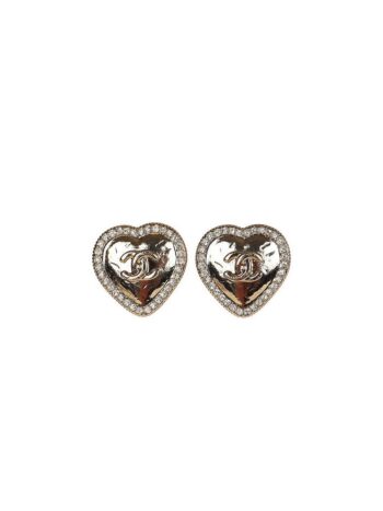 Chanel Small CC Crystal Heart Earrings Gold Hardware