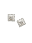 Chanel Stud Earrings In Square CC Silver Metal Glass Pearls-Diamantés With Pearly White-Crystal