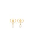 Petit CD Earrings Gold-Finish Metal and White Resin Pearls