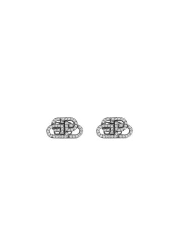 Balenciaga BB XS Rhinestone Stud Earrings in Brass