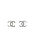 Chanel Pearl Crystal CC earrings Silver Pearly