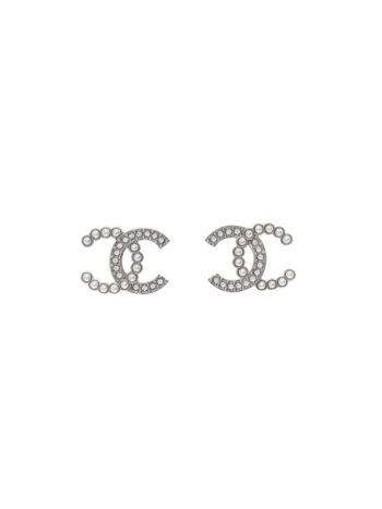 Chanel Pearl Crystal CC earrings Silver Pearly