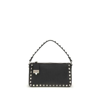 Valentino Garavani Black Calf Leather Bos Taurus Shoulder Bag