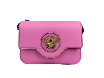 Versace La Medusa Pink Leather Shoulder Crossbody Bag Purse