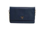 Prada Blue Saffiano Leather Wallet on Chain Clutch Bag