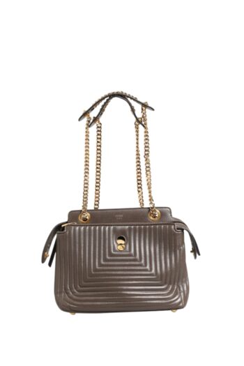 Fendi Brown Quilted Lambskin Leather Dotcom Click Small Shoulder Bag