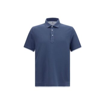 Brunello Cucinelli Blue Cotton Polo Shirt