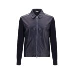 Brunello Cucinelli Blue Calf Leather Bos Taurus Leather Jacket