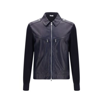 Brunello Cucinelli Blue Calf Leather Bos Taurus Leather Jacket