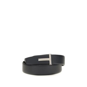 Tom Ford Black Calf Leather Bos Taurus Belt