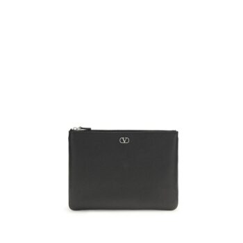 Valentino Garavani Black Calf Leather Bos Taurus Clutch Bag